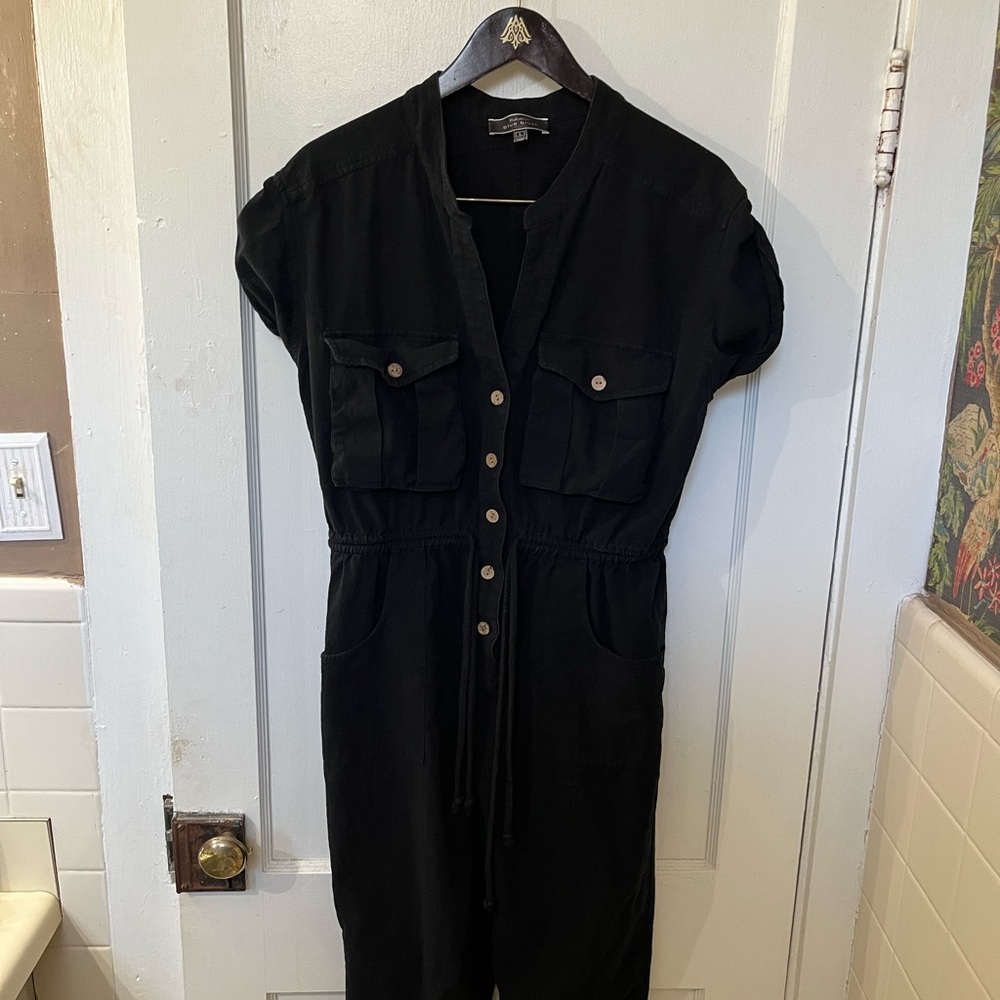 Blue Blush Black Utility Jumpsuit Short Sleeve Pockets Size Large
